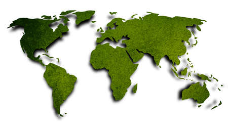 world map by old color paper on white background