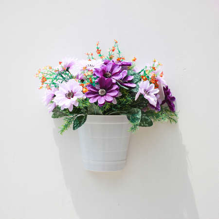 flower on the wood white wallの写真素材