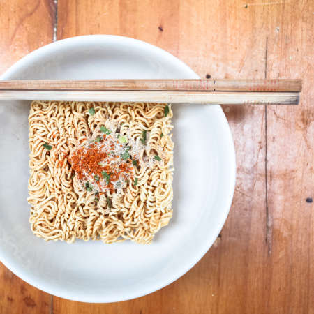 asian noodles on wood backgroundの写真素材