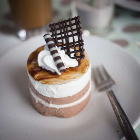 Chocolate mousse cake in coffee shop