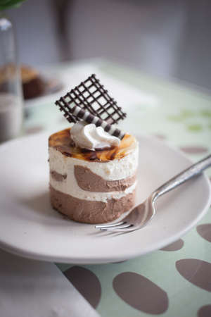 Chocolate mousse cake in coffee shop