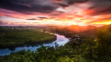 Sunset bird eye view Pranburi Hua Hin Thailandの写真素材