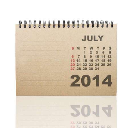 Calendar JULY 2014 on recycle paperの写真素材