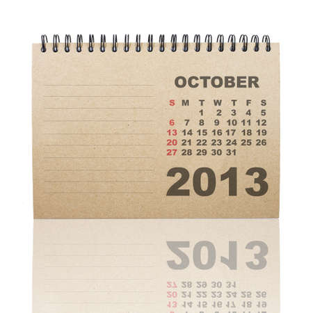 Calendar OCTOBER 2013 on recycle paperの写真素材