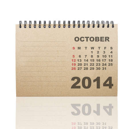 Calendar OCTOBER 2014 on recycle paperの写真素材
