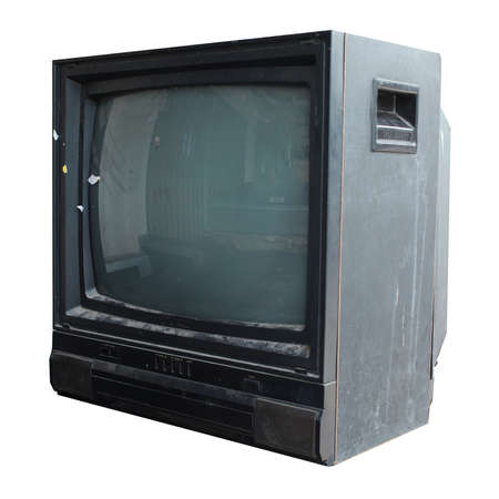 old television on white backgroundの写真素材
