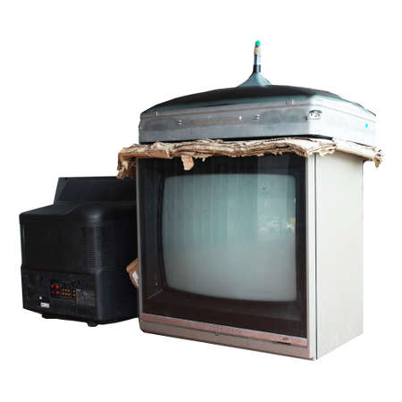 old television on white backgroundの写真素材