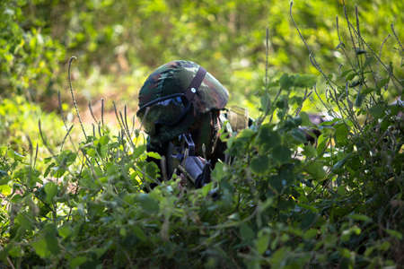 Hua Hin - December  03, 2013: Thai royal army soldier maneuver  03 december ,2013  in Pranburi , Prachuabkirikhan, THAILAND.のeditorial素材
