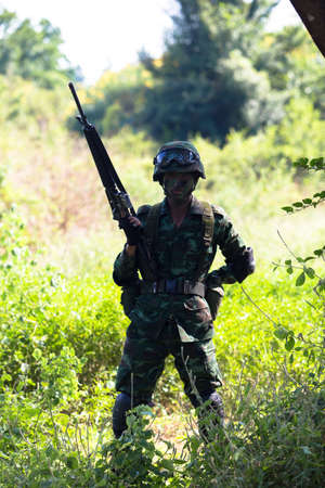 Hua Hin - December  03, 2013: Thai royal army soldier maneuver  03 december ,2013  in Pranburi , Prachuabkirikhan, THAILAND.のeditorial素材