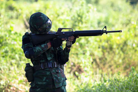 Hua Hin - December  03, 2013: Thai royal army soldier maneuver  03 december ,2013  in Pranburi , Prachuabkirikhan, THAILAND.のeditorial素材