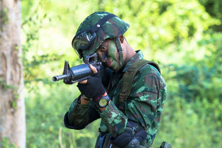 Hua Hin - December  03, 2013: Thai royal army soldier maneuver  03 december ,2013  in Pranburi , Prachuabkirikhan, THAILAND.のeditorial素材
