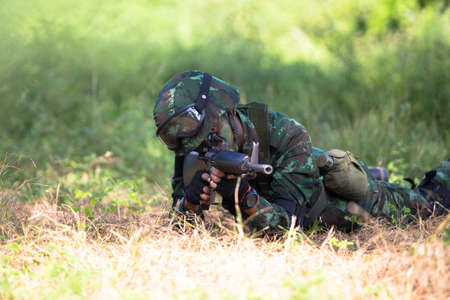 Hua Hin - December  03, 2013: Thai royal army soldier maneuver  03 december ,2013  in Pranburi , Prachuabkirikhan, THAILAND.のeditorial素材