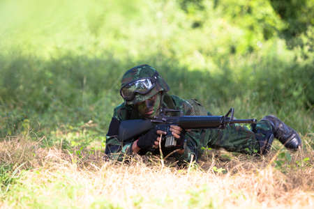 Hua Hin - December  03, 2013: Thai royal army soldier maneuver  03 december ,2013  in Pranburi , Prachuabkirikhan, THAILAND.のeditorial素材