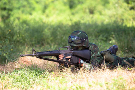 Hua Hin - December  03, 2013: Thai royal army soldier maneuver  03 december ,2013  in Pranburi , Prachuabkirikhan, THAILAND.のeditorial素材
