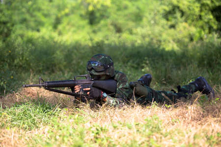 Hua Hin - December  03, 2013: Thai royal army soldier maneuver  03 december ,2013  in Pranburi , Prachuabkirikhan, THAILAND.のeditorial素材