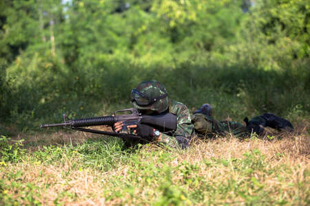 Hua Hin - December  03, 2013: Thai royal army soldier maneuver  03 december ,2013  in Pranburi , Prachuabkirikhan, THAILAND.のeditorial素材