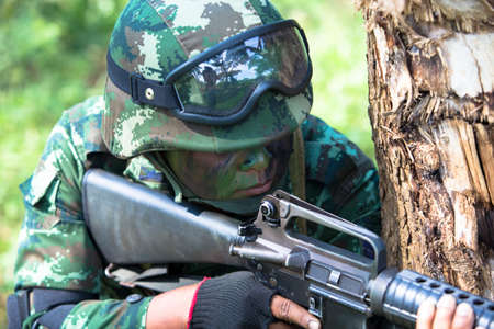 Hua Hin - December  03, 2013: Thai royal army soldier maneuver  03 december ,2013  in Pranburi , Prachuabkirikhan, THAILAND.のeditorial素材