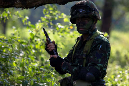 Hua Hin - December  03, 2013: Thai royal army soldier maneuver  03 december ,2013  in Pranburi , Prachuabkirikhan, THAILAND.のeditorial素材