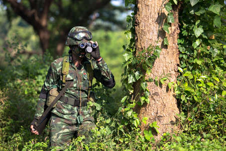 Hua Hin - December  03, 2013: Thai royal army soldier maneuver  03 december ,2013  in Pranburi , Prachuabkirikhan, THAILAND.のeditorial素材
