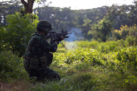 Hua Hin - December  03, 2013: Thai royal army soldier maneuver  03 december ,2013  in Pranburi , Prachuabkirikhan, THAILAND.のeditorial素材