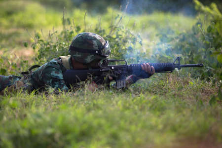 Hua Hin - December  03, 2013: Thai royal army soldier maneuver  03 december ,2013  in Pranburi , Prachuabkirikhan, THAILAND.のeditorial素材