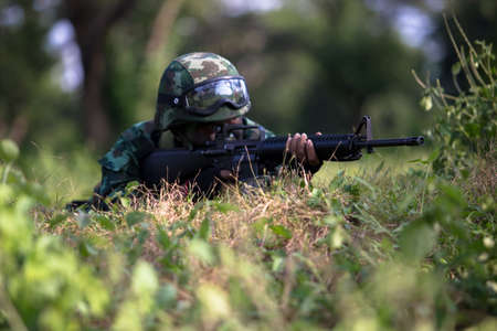 Hua Hin - December  03, 2013: Thai royal army soldier maneuver  03 december ,2013  in Pranburi , Prachuabkirikhan, THAILAND.のeditorial素材