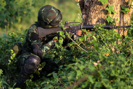 Hua Hin - December  03, 2013: Thai royal army soldier maneuver  03 december ,2013  in Pranburi , Prachuabkirikhan, THAILAND.のeditorial素材