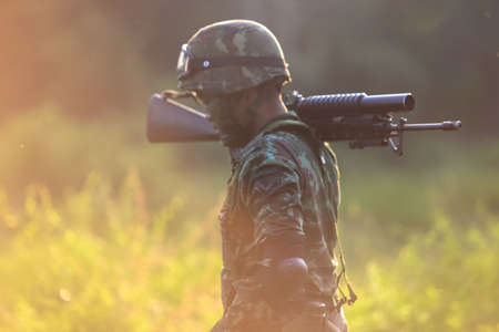 Hua Hin - December  03, 2013: Thai royal army soldier maneuver  03 december ,2013  in Pranburi , Prachuabkirikhan, THAILAND.のeditorial素材