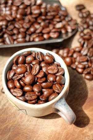 Coffee on cup grunge wooden の写真素材