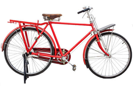red vintage bicycle isolated on white  の写真素材