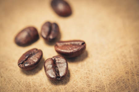 coffee bean on the wood close upの写真素材