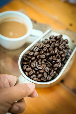 cup of coffee and coffee beanの写真素材