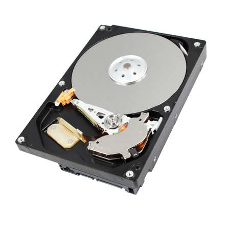 open hard drive isolated on white backgroundの写真素材
