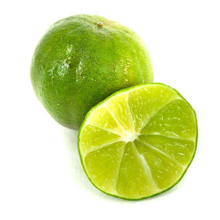 Fresh lime and slice, Isolated on white backgroundの写真素材
