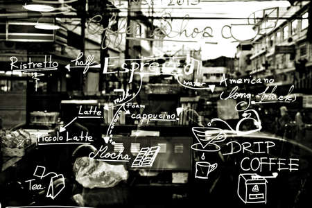 text coffee menu on the mirror coffee shop