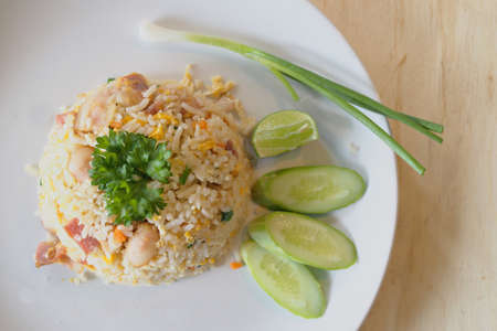 fried rice with baconの写真素材