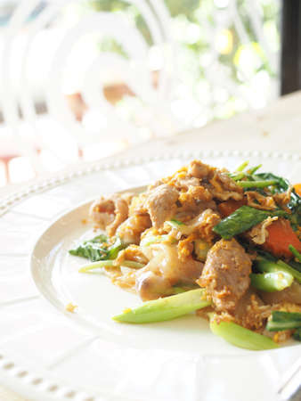Pad See Ew, Stir fried flat noodle and pork with preserved soy bean pasteの写真素材