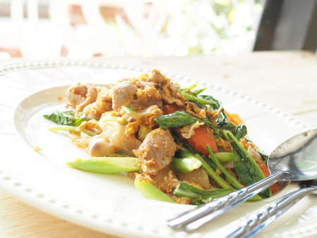 Pad See Ew, Stir fried flat noodle and pork with preserved soy bean pasteの写真素材