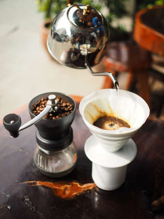 Kit for making drip coffee in vintage color toneの写真素材