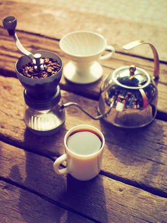 Kit for making drip coffee in vintage color toneの写真素材