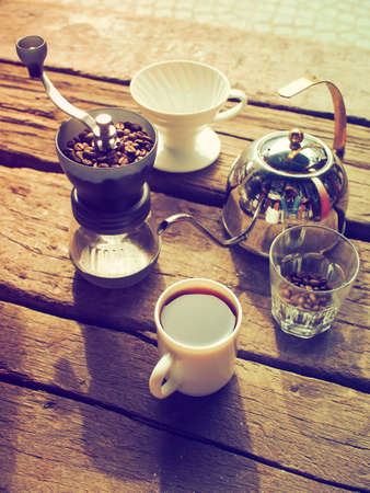 Kit for making drip coffee in vintage color toneの写真素材