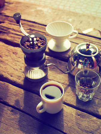 Kit for making drip coffee in vintage color toneの写真素材