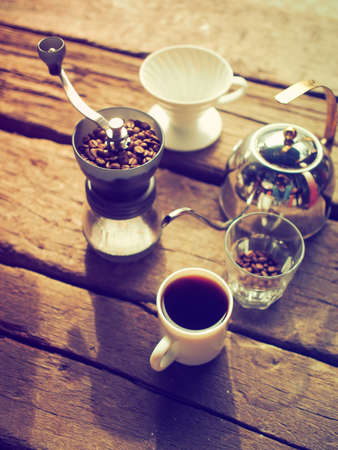 Kit for making drip coffee in vintage color toneの写真素材