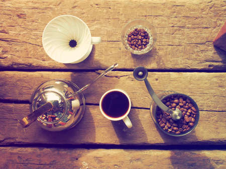 Kit for making drip coffee in vintage color toneの写真素材