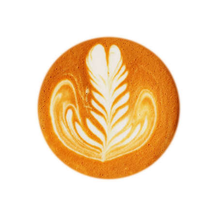 Latte art coffee in isolate white の写真素材