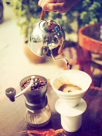 Kit for making drip coffee in vintage color toneの写真素材