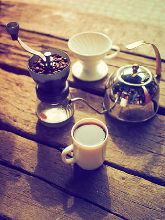 Kit for making drip coffee in vintage color toneの写真素材