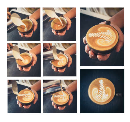 how to make latte art coffeeの写真素材