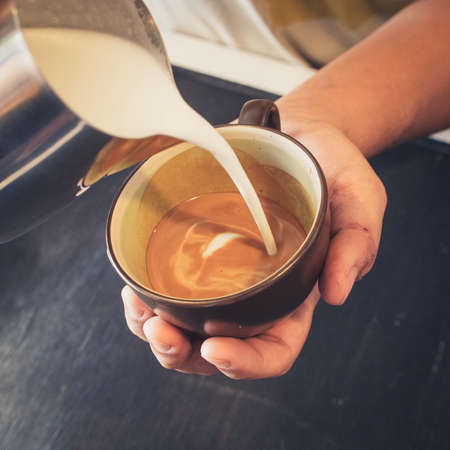 how to make latte art coffeeの写真素材