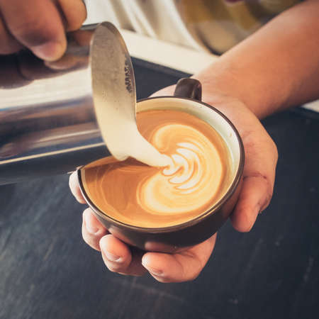 how to make latte art coffeeの写真素材